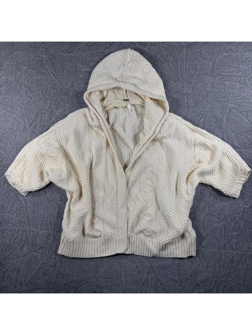Free People Sweater Women's S Cream Cable Knit Hoodie